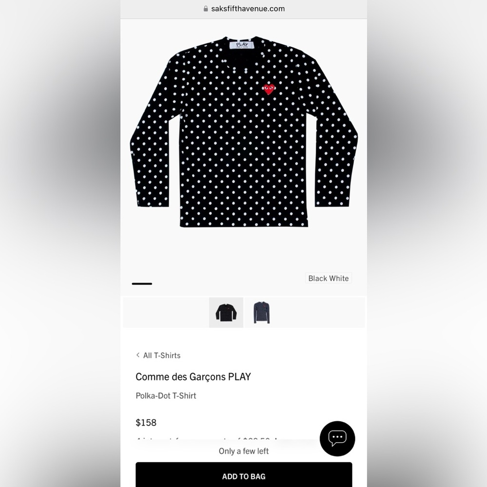 Comme des Garcons PLAY Black and White Polka Dot Top